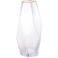 Vaso 13x28,5cm De Vidro Com Borda Dourada Taj